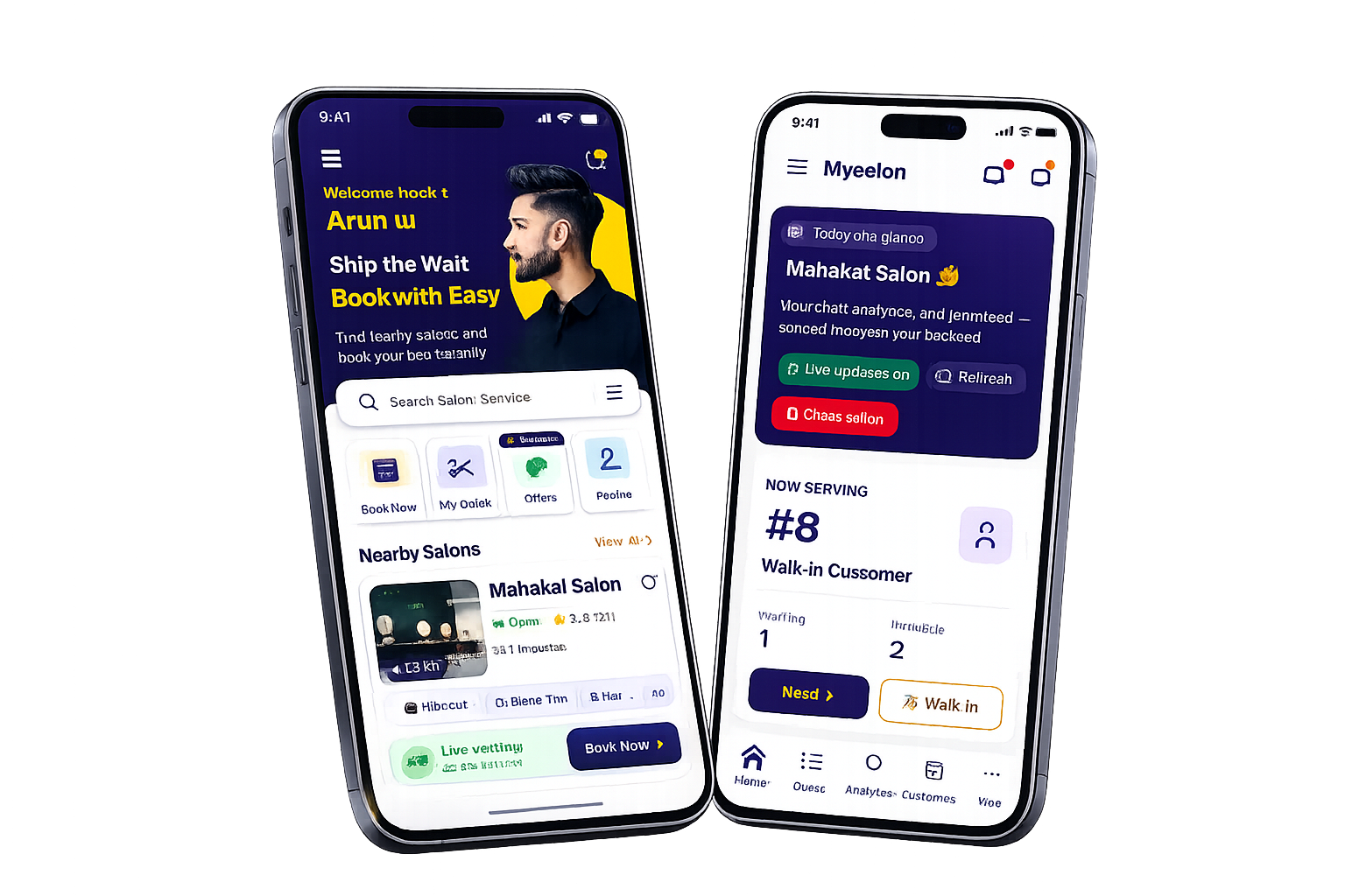 TrimeZone — customer booking app and salon owner queue app on mobile
